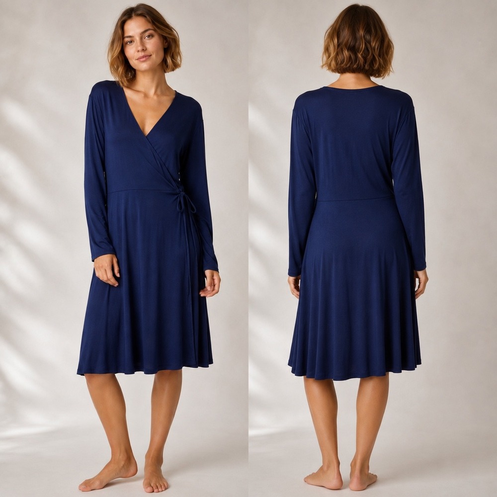 Old Navy Long Sleeve Knit Wrap Dress Lost At Sea Navy XXL‎